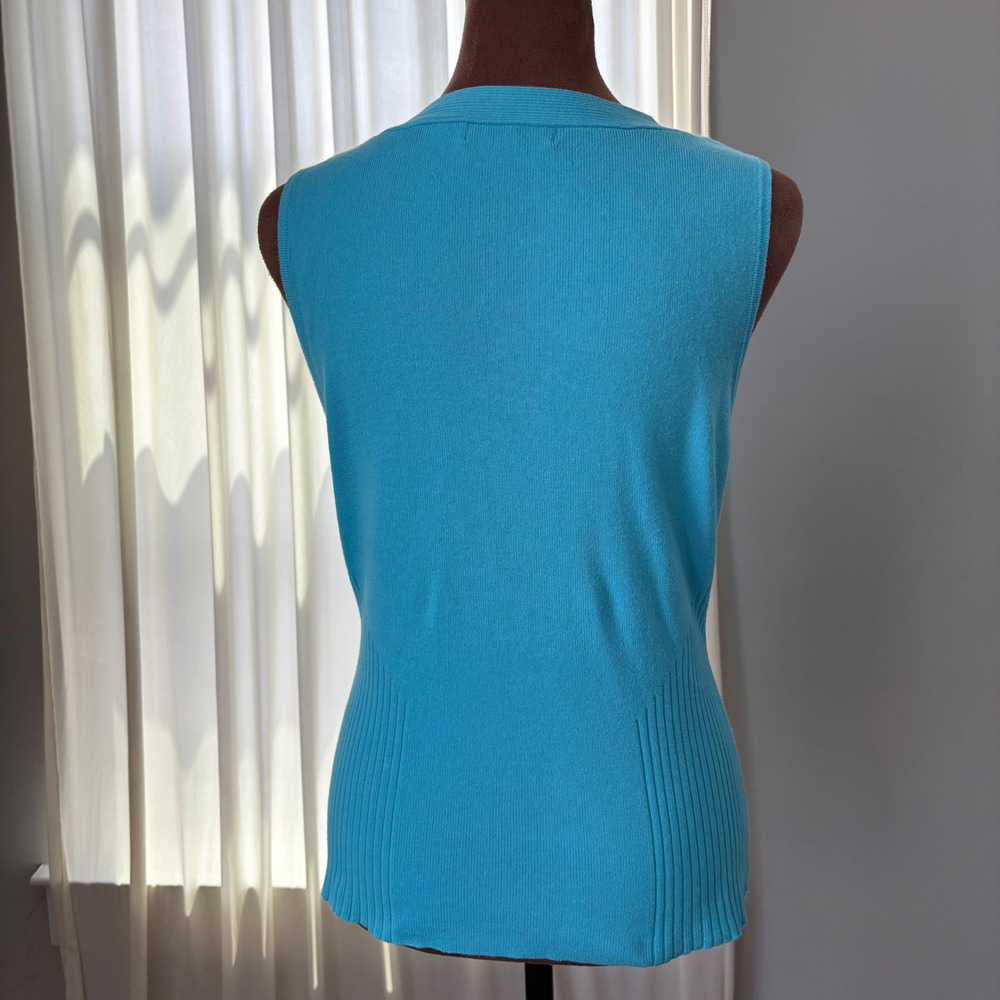 90s Vintage Jeanne Pierre Knit Tank Sweater S Blue V Neck Ribbed Preppy Fairy - Picture 6 of 11